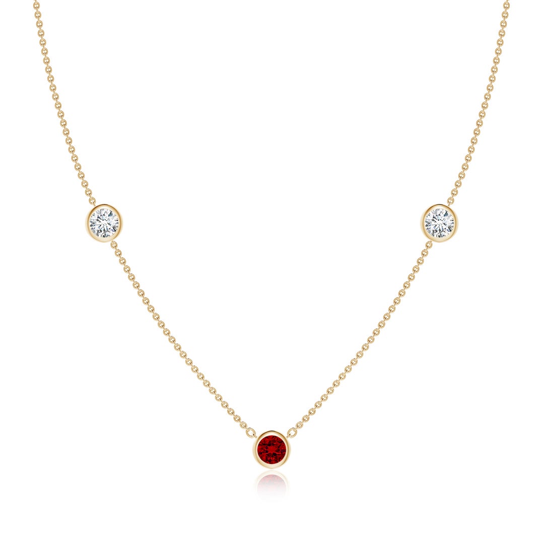 Lab-Grown Bezel-Set Ruby and Moissanite Station Necklace