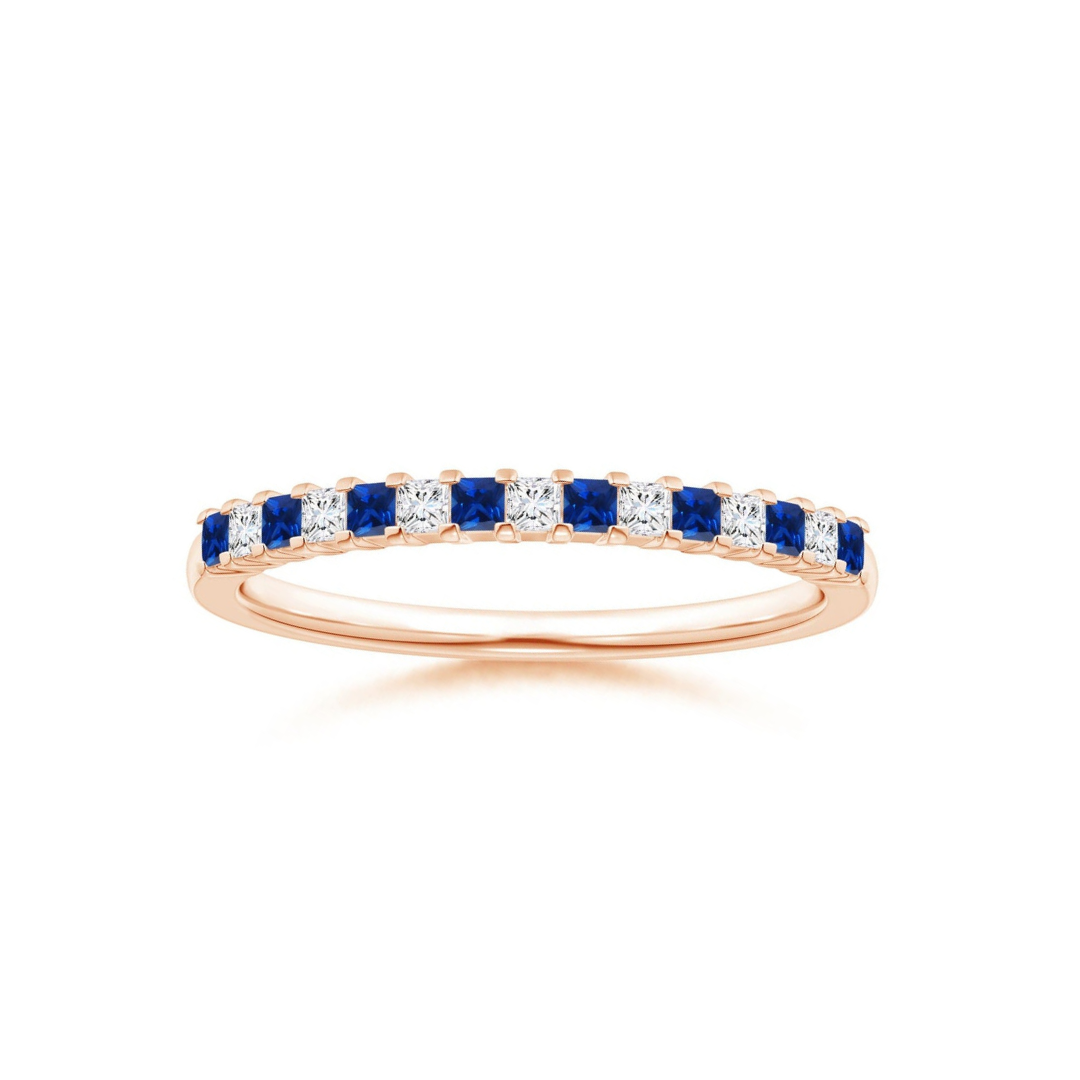 Princess Lab-Grown Blue Sapphire and Moissanite Semi Eternity Wedding Band
