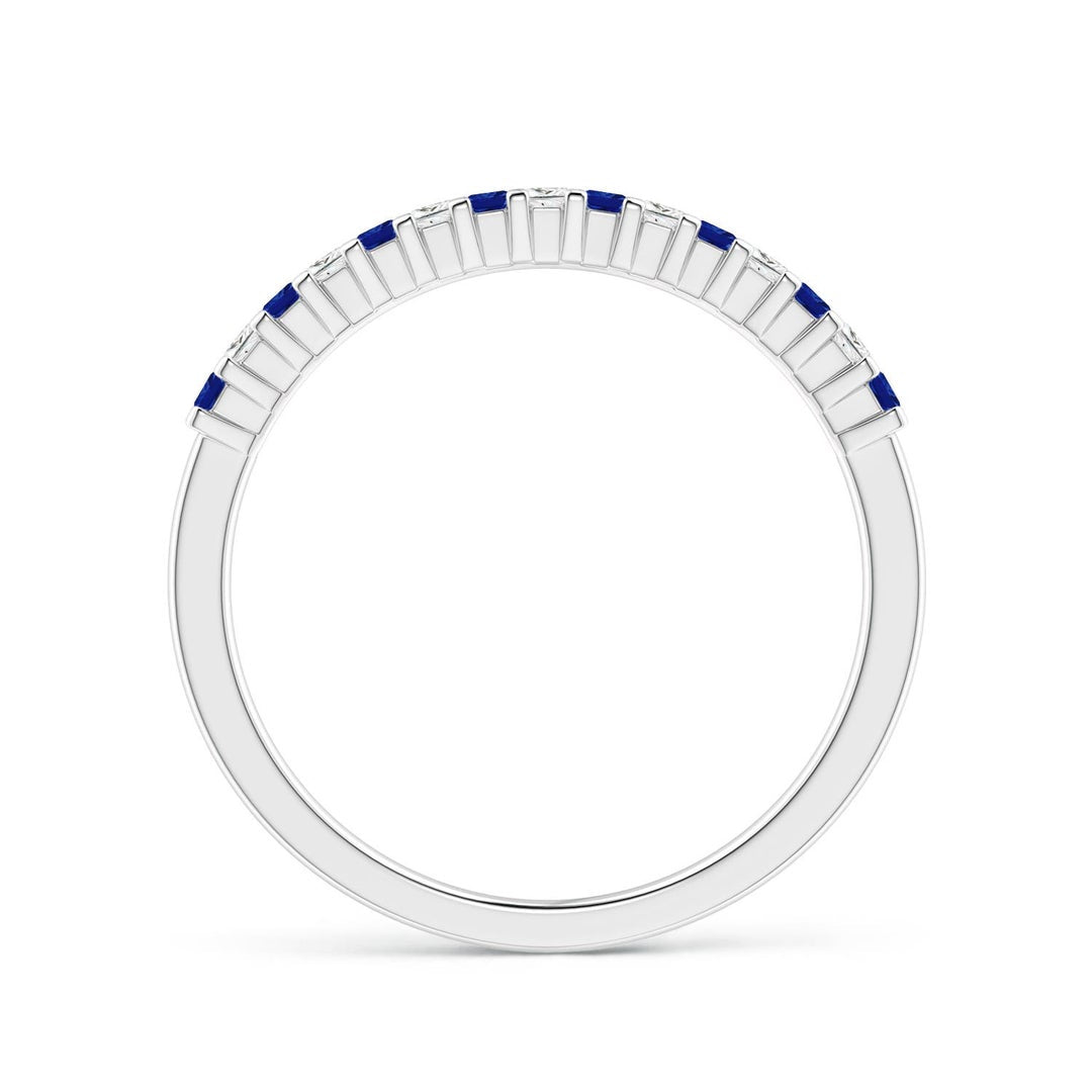 Princess Lab-Grown Blue Sapphire and Moissanite Semi Eternity Wedding Band