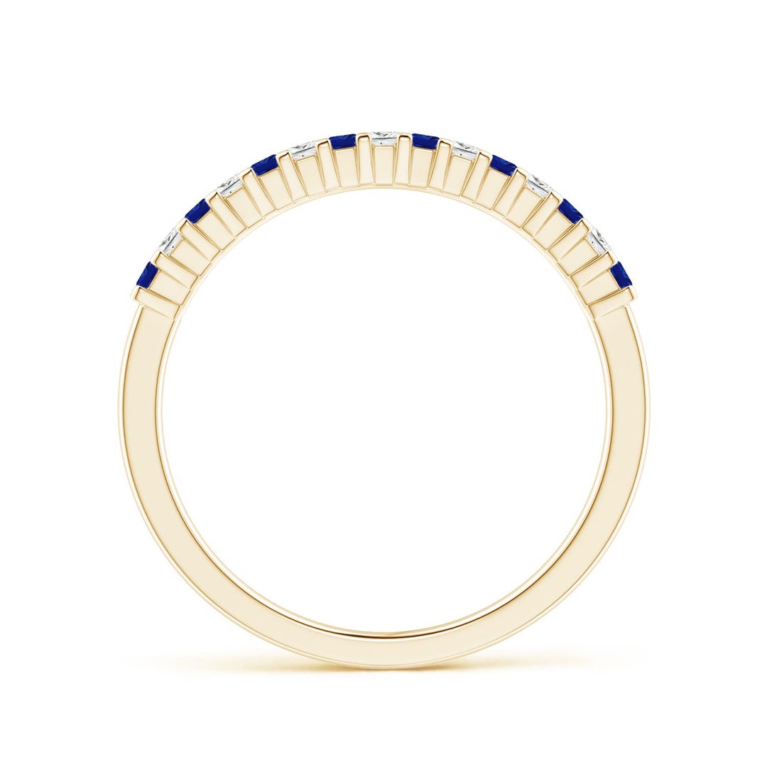 Princess Lab-Grown Blue Sapphire and Moissanite Semi Eternity Wedding Band