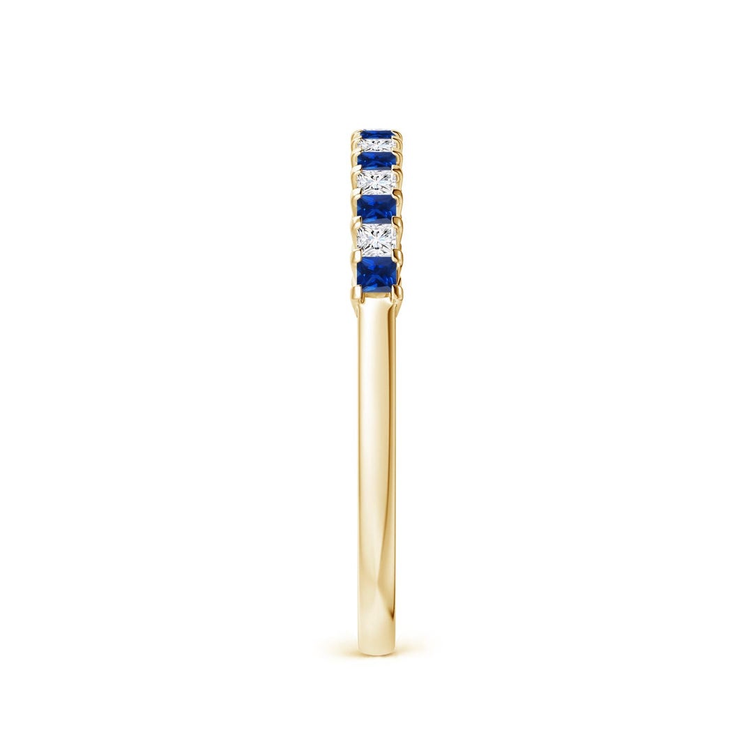 Princess Lab-Grown Blue Sapphire and Moissanite Semi Eternity Wedding Band