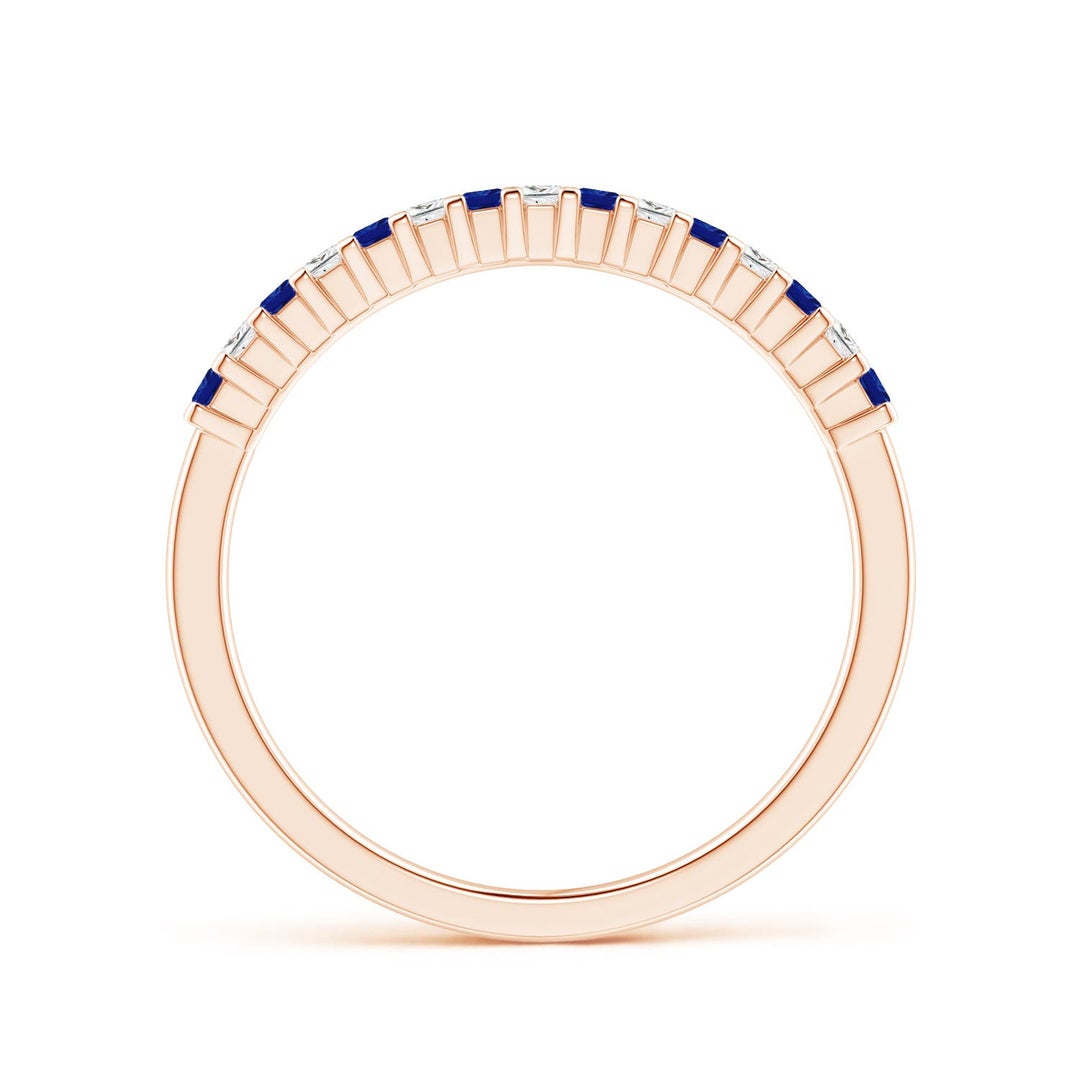 Princess Lab-Grown Blue Sapphire and Moissanite Semi Eternity Wedding Band