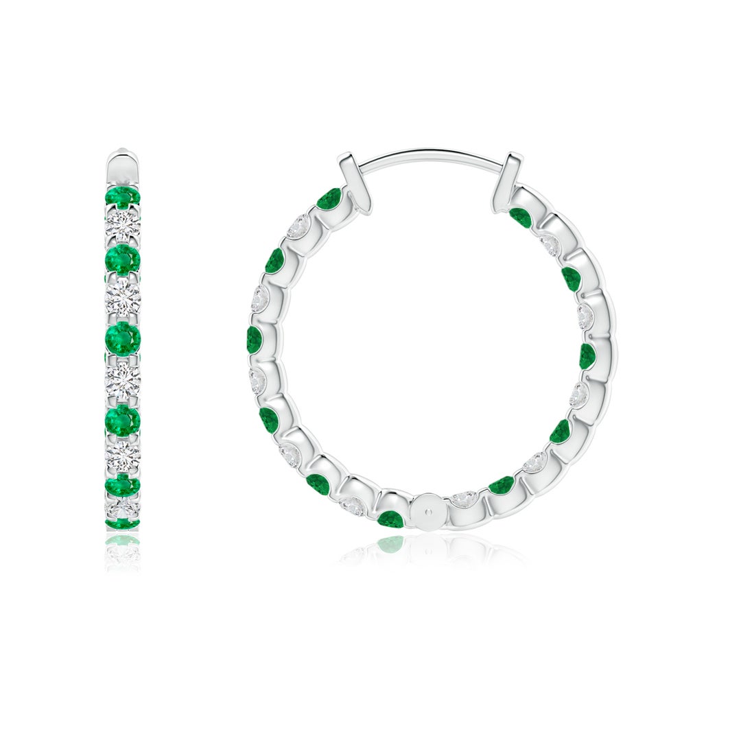 Lab-Grown Emerald and Moissanite Inside–Out Hoop Earrings