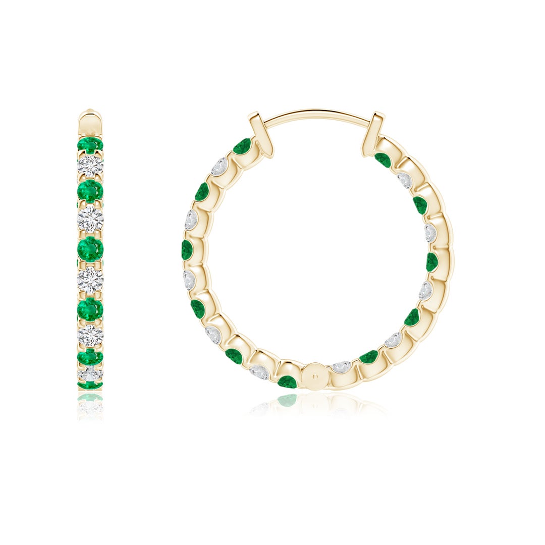 Lab-Grown Emerald and Moissanite Inside–Out Hoop Earrings