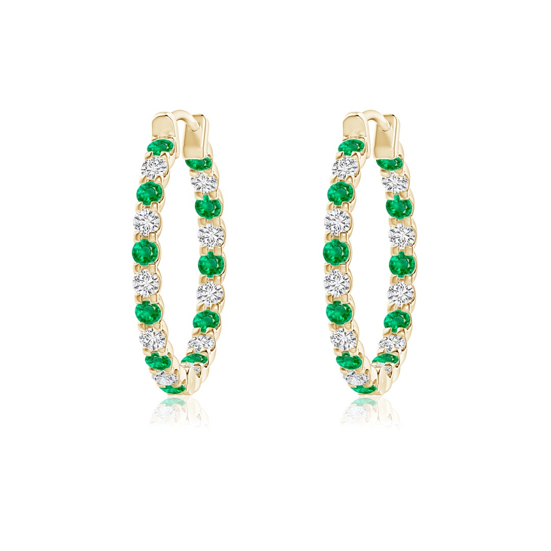 Lab-Grown Emerald and Moissanite Inside–Out Hoop Earrings