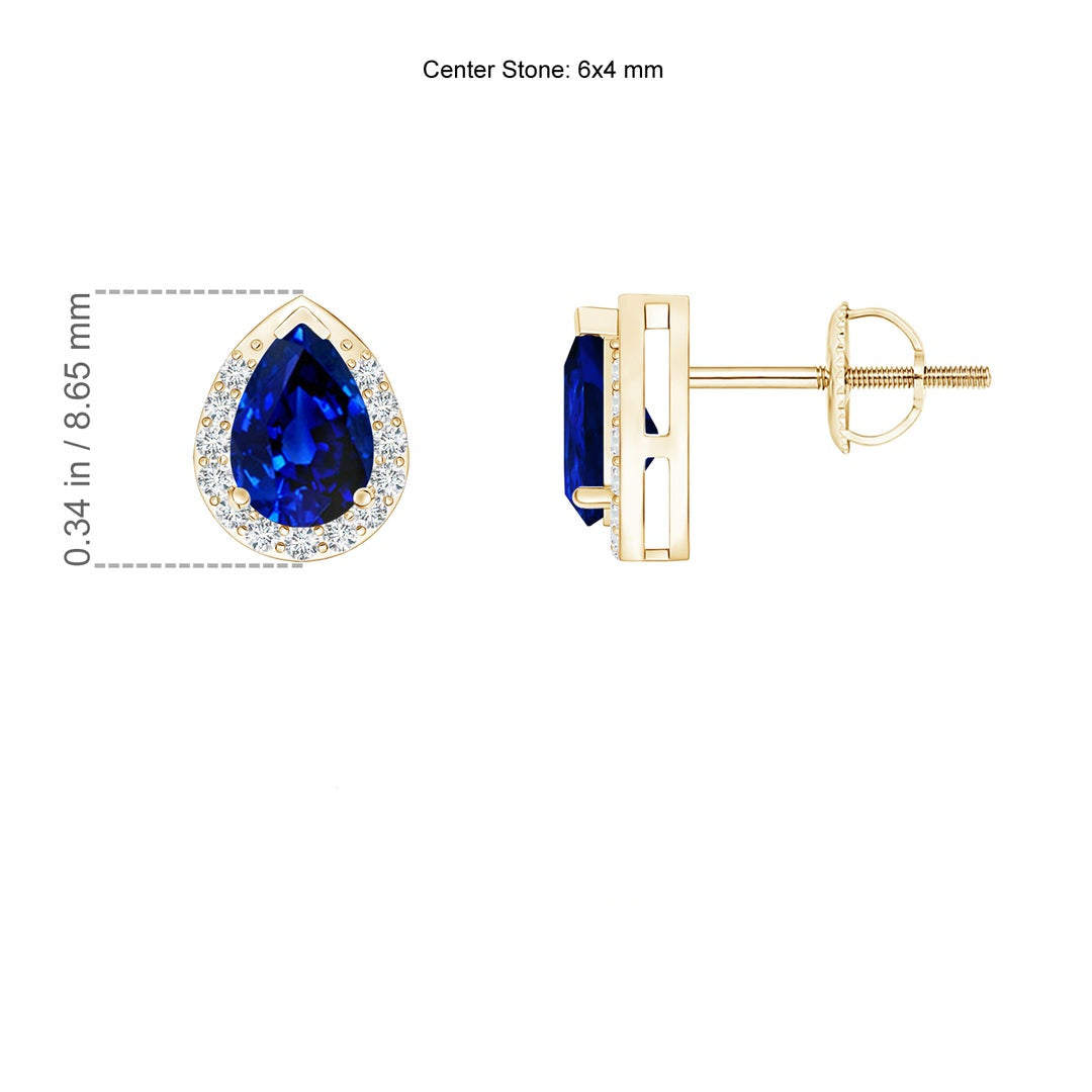 Lab-Grown Pear Cut Sapphire with Halo Moissanite Stud Earrings