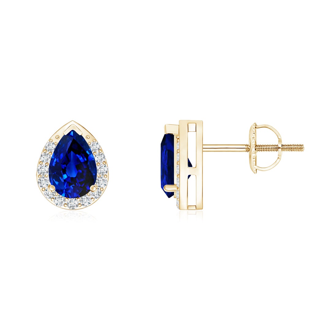Lab-Grown Pear Cut Sapphire with Halo Moissanite Stud Earrings