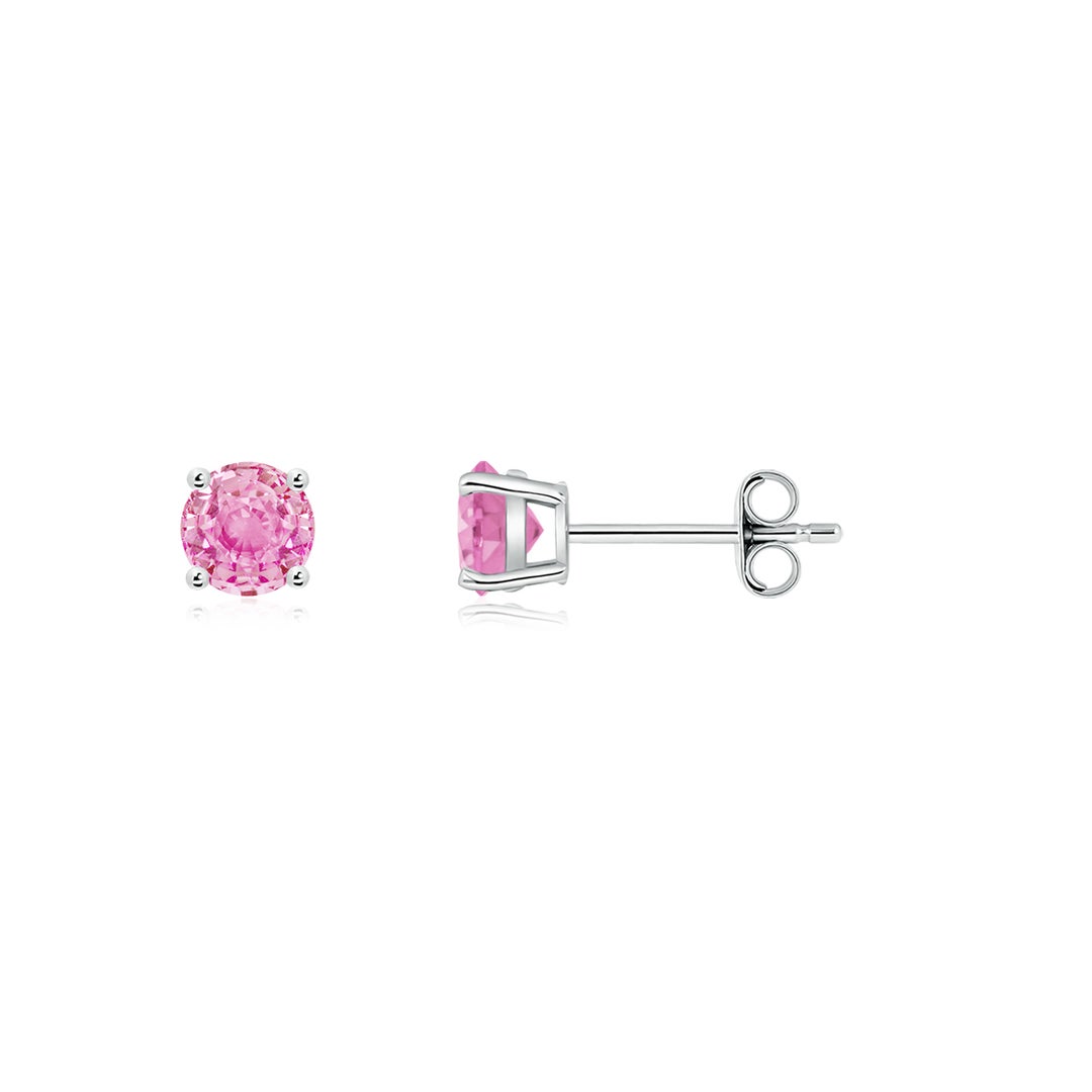 Lab-Grown Pink Sapphire Basket-Set Stud Earrings