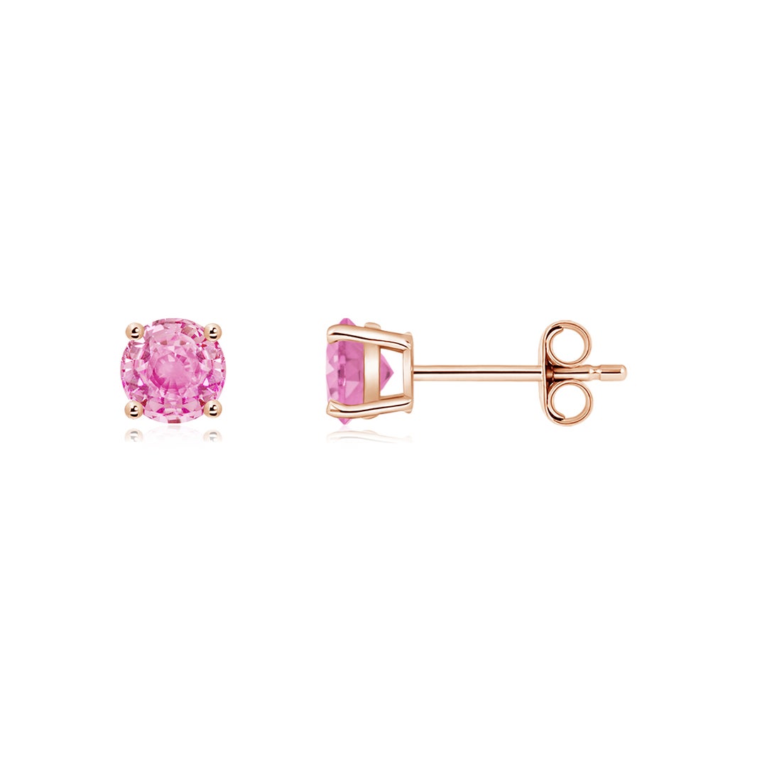 Lab-Grown Pink Sapphire Basket-Set Stud Earrings