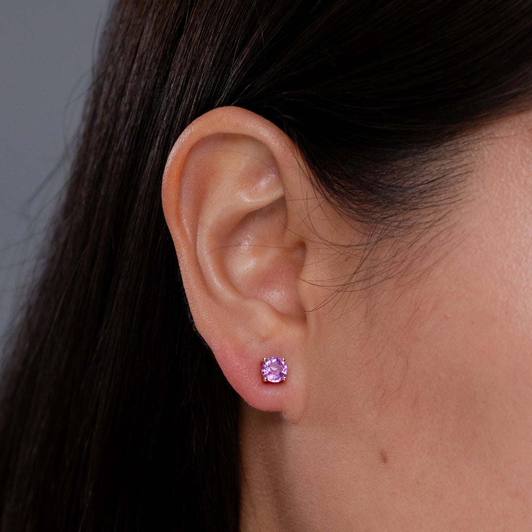 Lab-Grown Pink Sapphire Basket-Set Stud Earrings