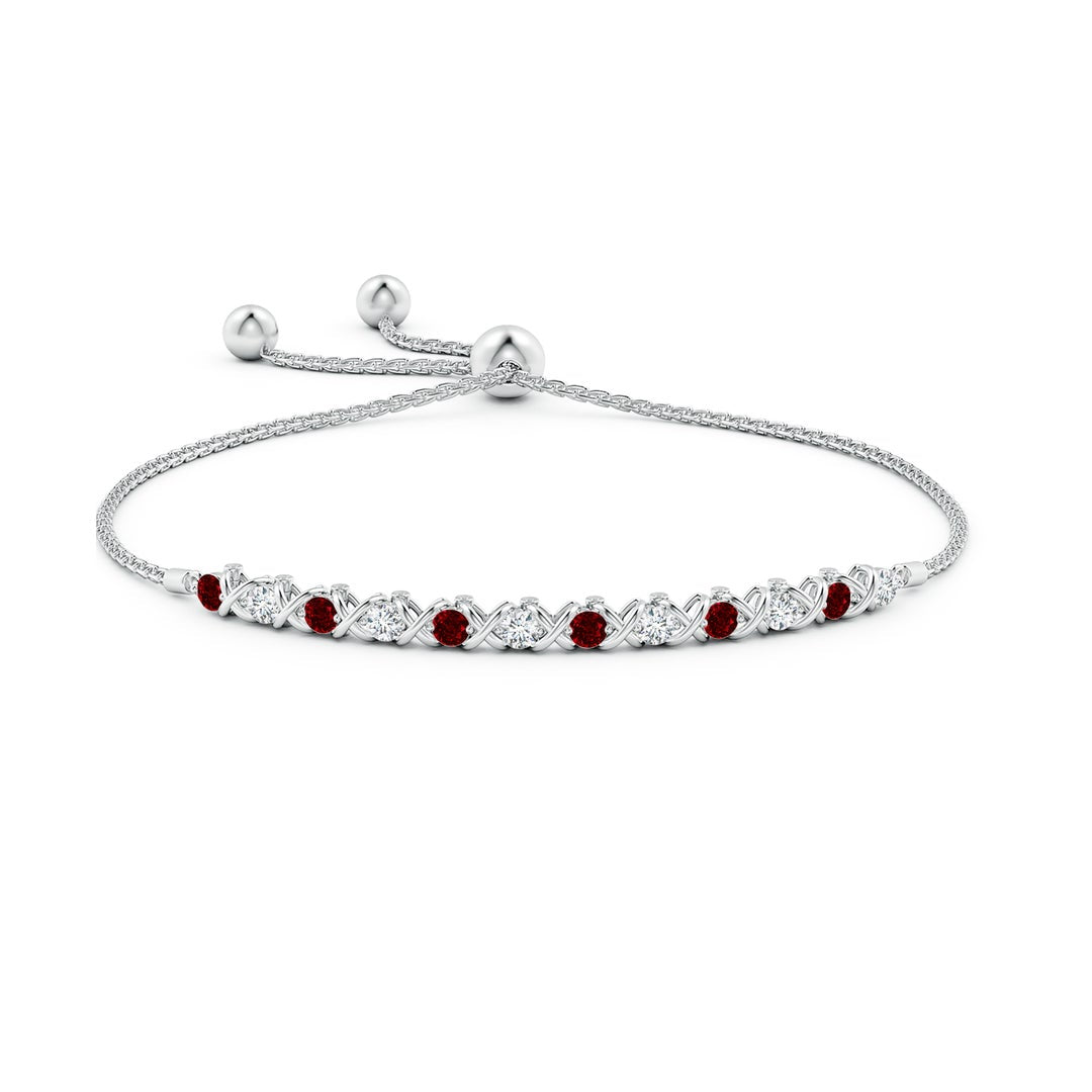 Lab Ruby and Moissanite Criss-Cross Bolo Bracelet