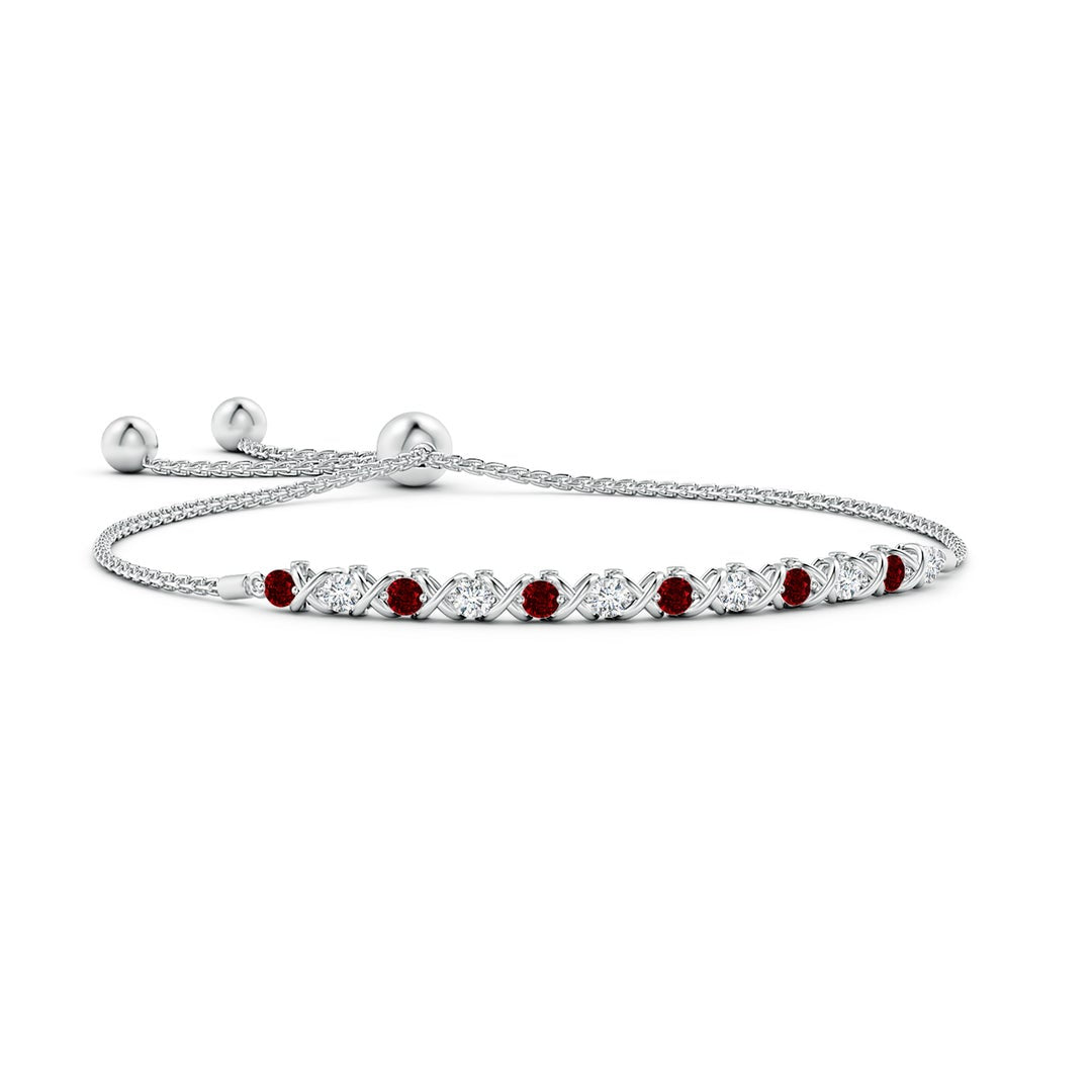 Lab Ruby and Moissanite Criss-Cross Bolo Bracelet