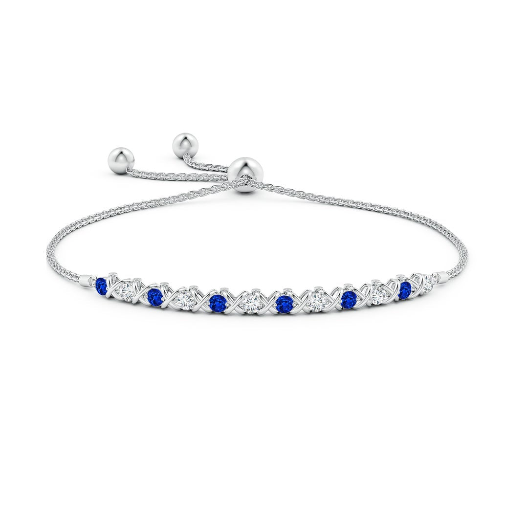 Lab Sapphire and Moissanite Criss-Cross Bolo Bracelet