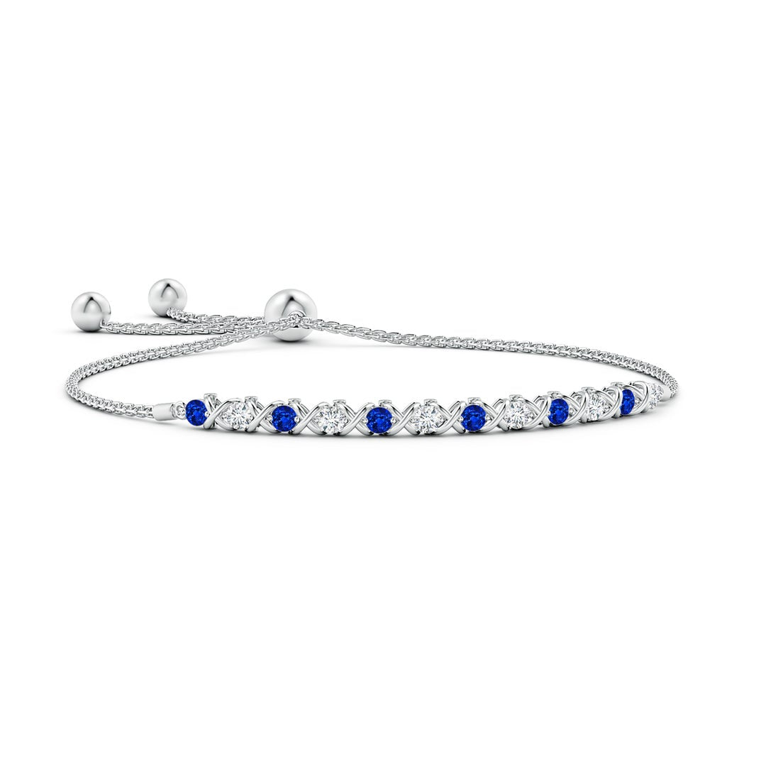 Lab Sapphire and Moissanite Criss-Cross Bolo Bracelet