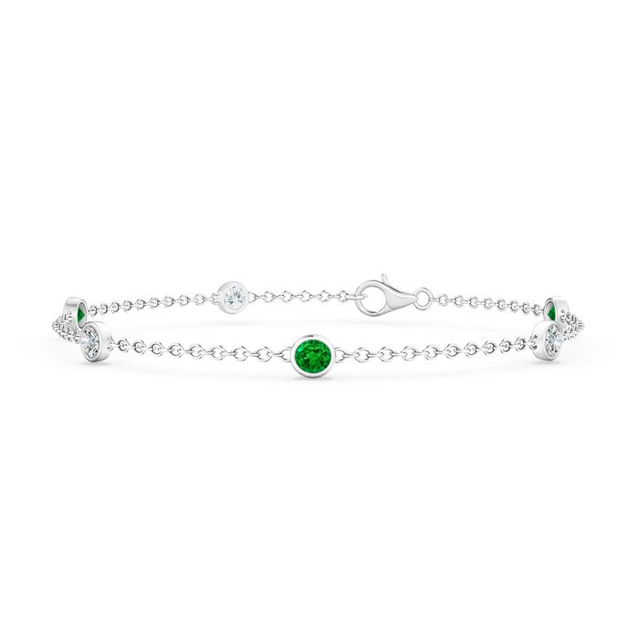 Lab-created Emerald and Moissanite Bezel Chain Bracelet