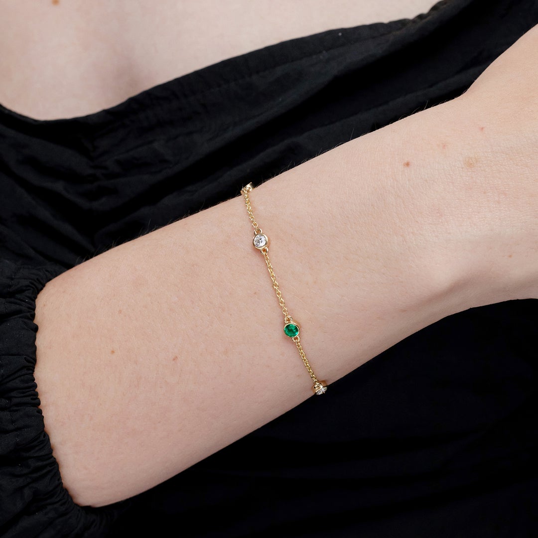 Lab-created Emerald and Moissanite Bezel Chain Bracelet