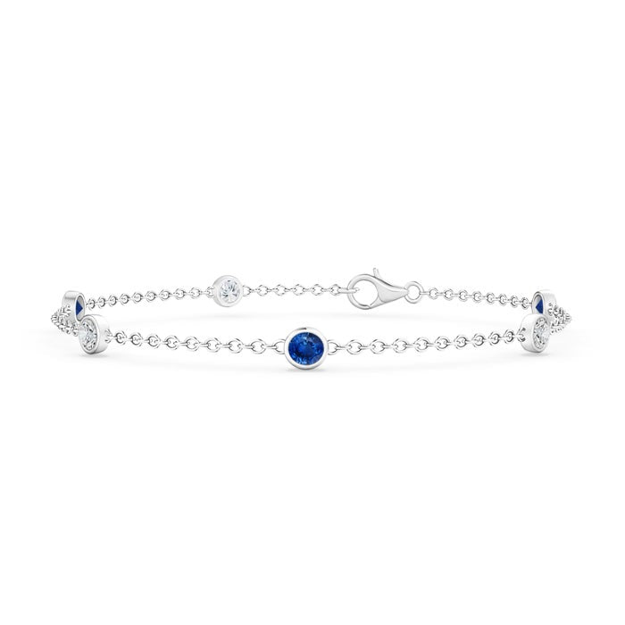 Lab-created Blue Sapphire and Moissanite Bezel Chain Bracelet