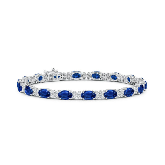 Classic Lab-created Blue Sapphire with Moissanite Accents Alternating Tennis Bracelet