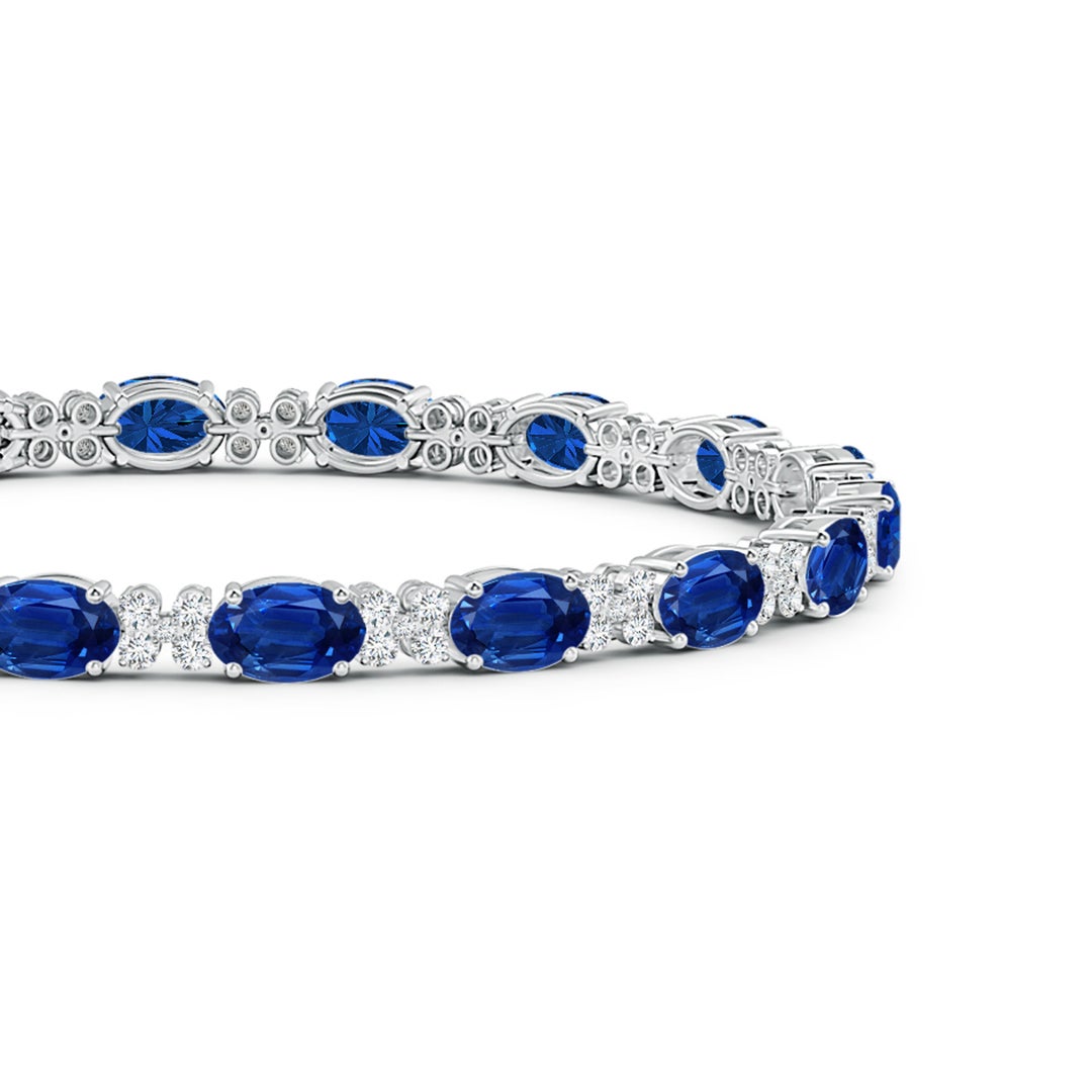 Classic Lab-created Blue Sapphire with Moissanite Accents Alternating Tennis Bracelet