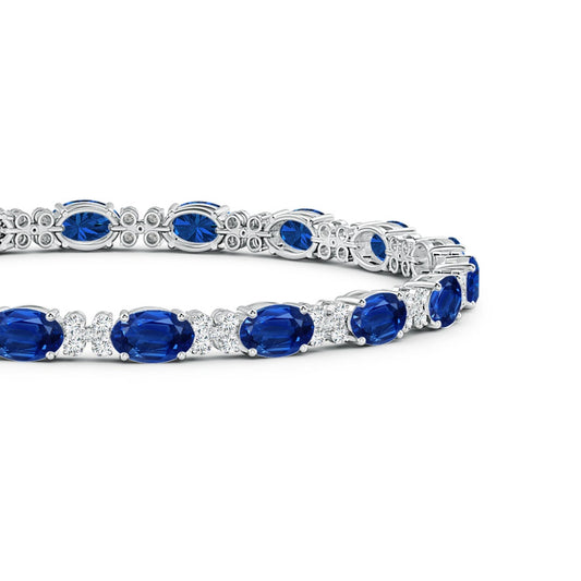 Classic Lab-created Blue Sapphire with Moissanite Accents Alternating Tennis Bracelet