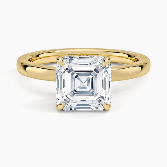 Linea Asscher Cut with Hidden Halo Moissanite Engagement Ring