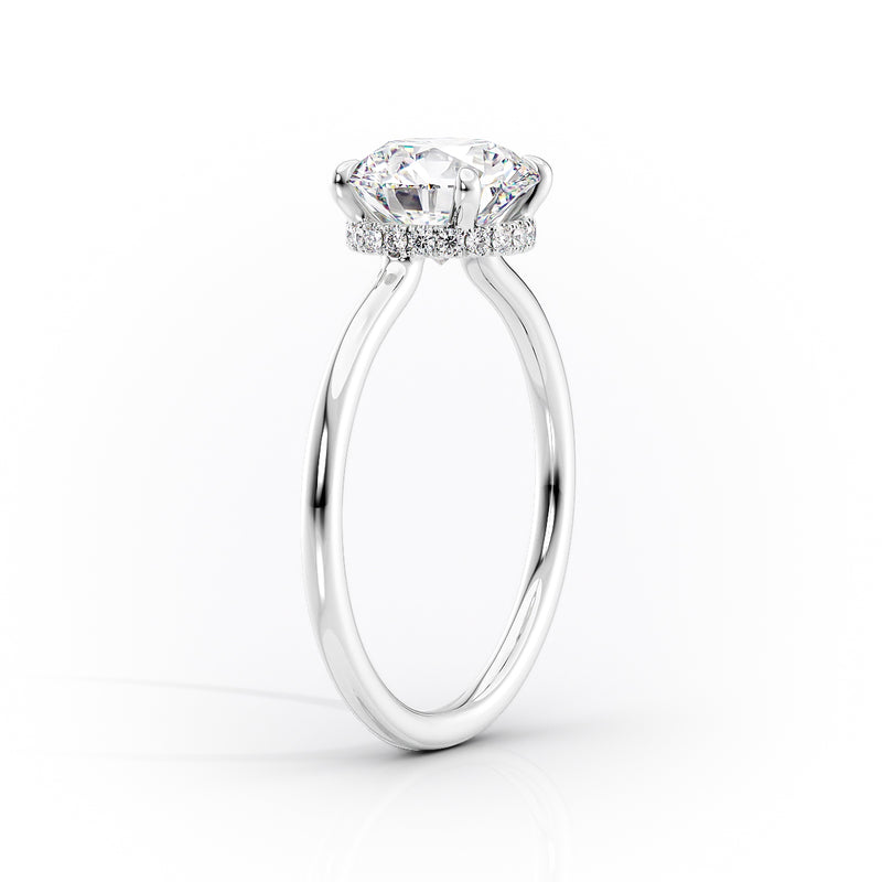 Low Profile Oval Lab-Grown Diamond Solitaire Hidden Halo Engagement Ring
