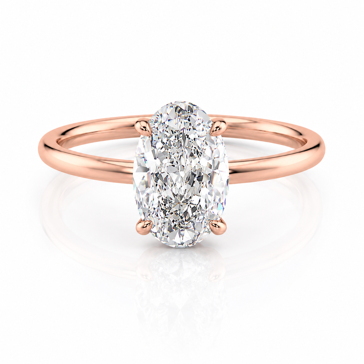 Low Profile Oval Lab-Grown Diamond Solitaire Hidden Halo Engagement Ring