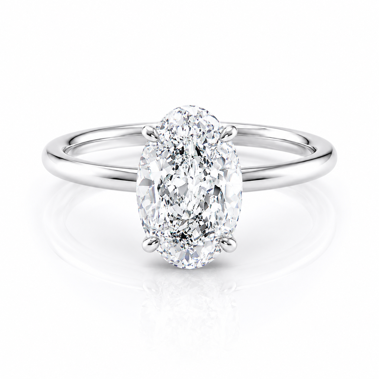 Low Profile Oval Lab-Grown Diamond Solitaire Hidden Halo Engagement Ring