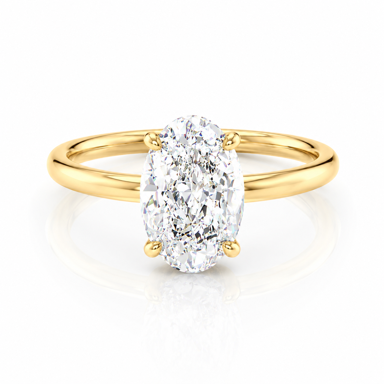 Low Profile Oval Lab-Grown Diamond Solitaire Hidden Halo Engagement Ring