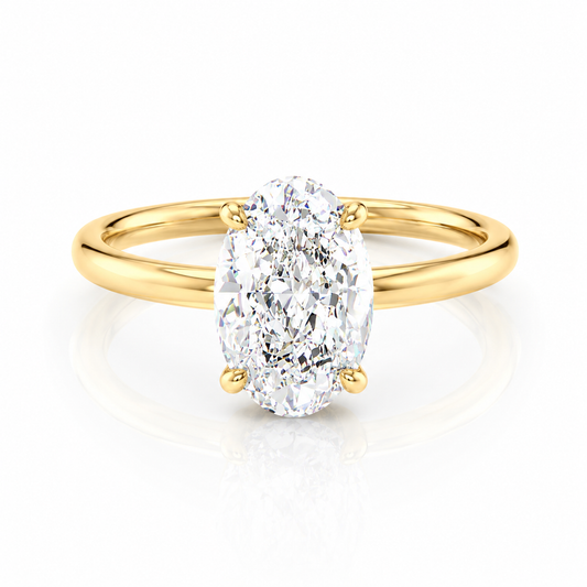 Low Profile Oval Lab-Grown Diamond Solitaire Hidden Halo Engagement Ring