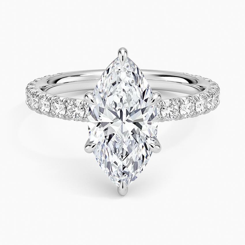 Marquise Cut French Pavé Flush-Fit Moissanite Engagement Ring