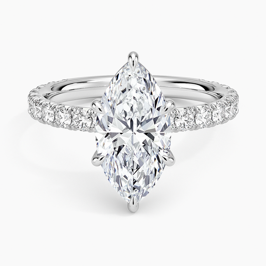 Marquise Cut French Pavé Flush-Fit Moissanite Engagement Ring