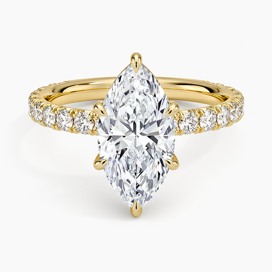 Marquise Cut French Pavé Flush-Fit Moissanite Engagement Ring