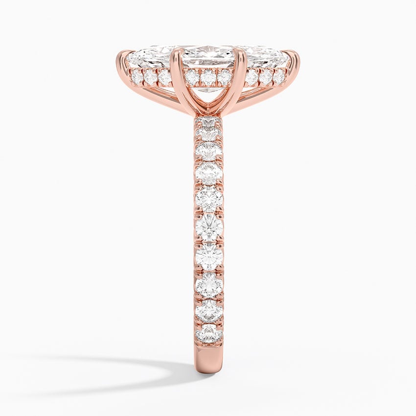 Marquise Cut French Pavé Moissanite Engagement Ring with Hidden Halo