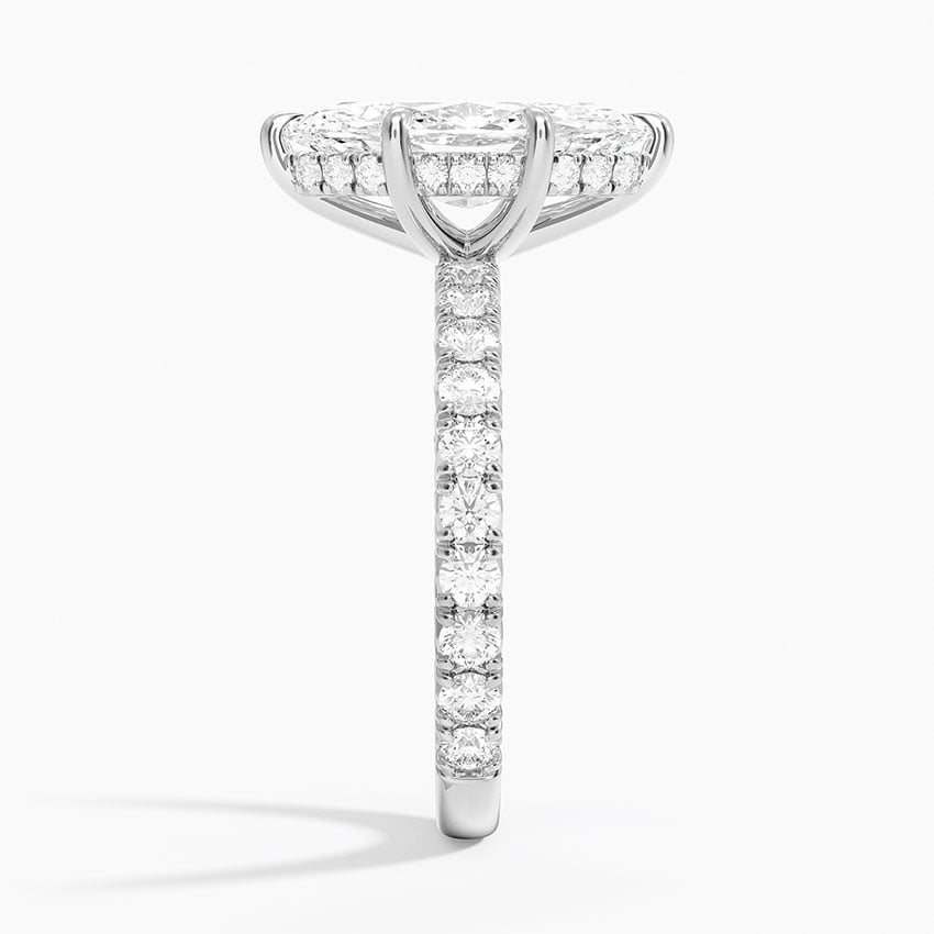 Marquise Cut French Pavé Moissanite Engagement Ring with Hidden Halo