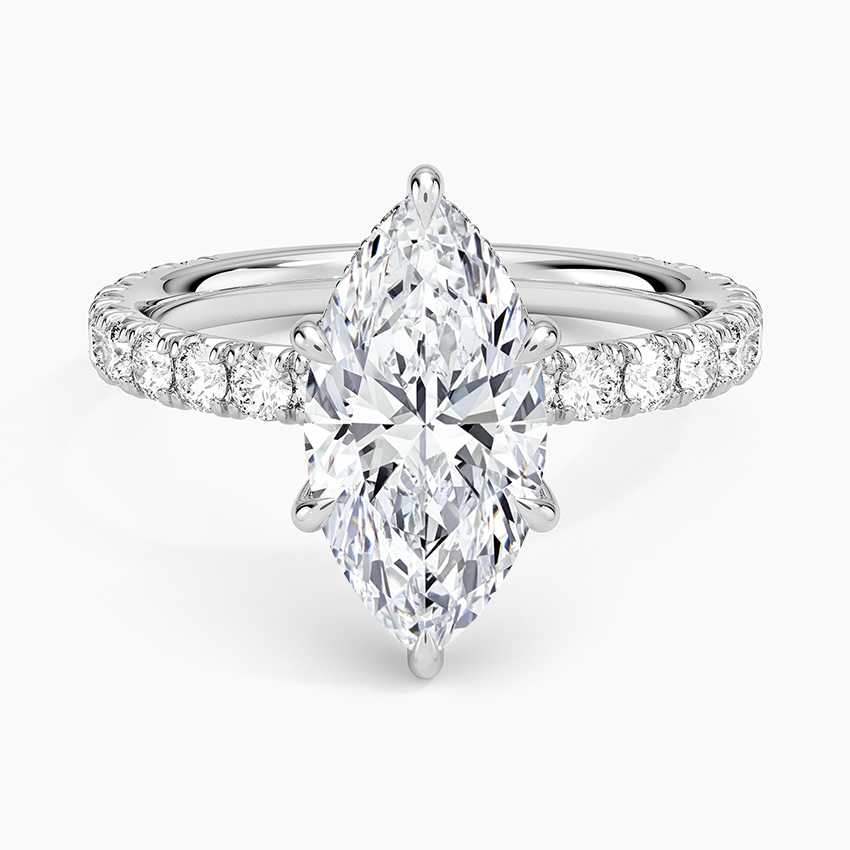 Marquise Cut French Pavé Moissanite Engagement Ring with Hidden Halo