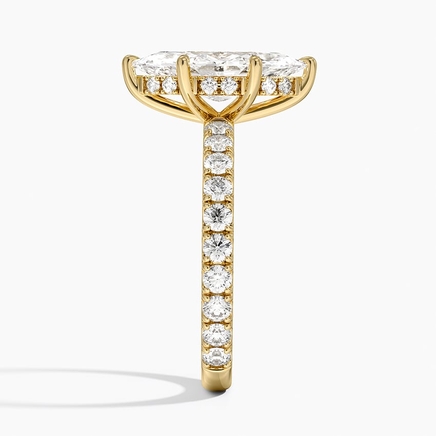 Marquise Cut Three-Quarter Pavé Band Moissanite Engagement Ring with Hidden Halo