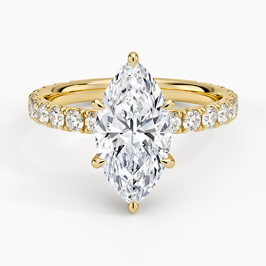 Marquise Cut Three-Quarter Pavé Band Moissanite Engagement Ring with Hidden Halo