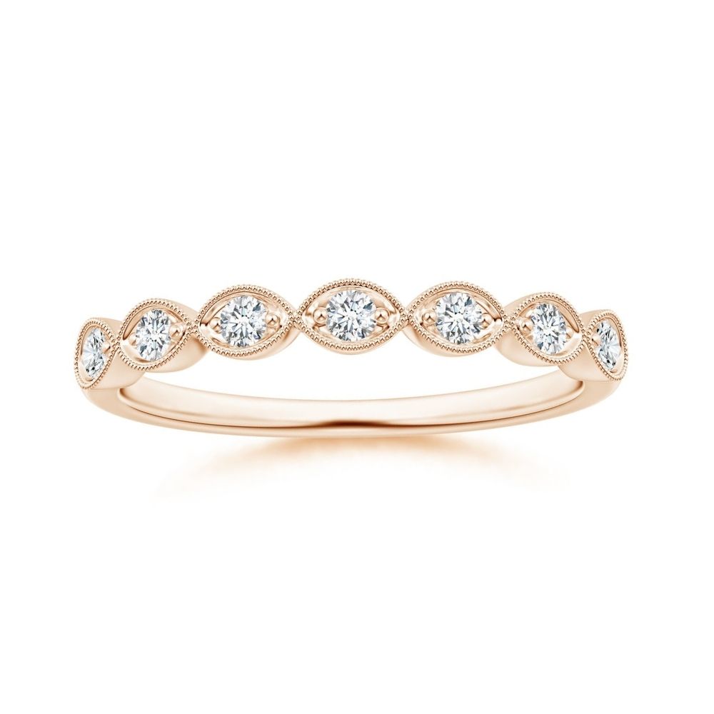 Marquise Half Eternity Milgrain Round Moissanite Wedding Band