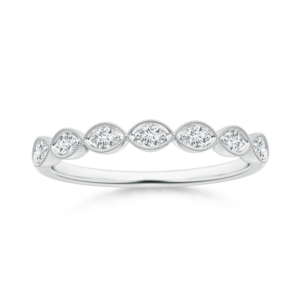 Marquise Half Eternity Milgrain Round Moissanite Wedding Band