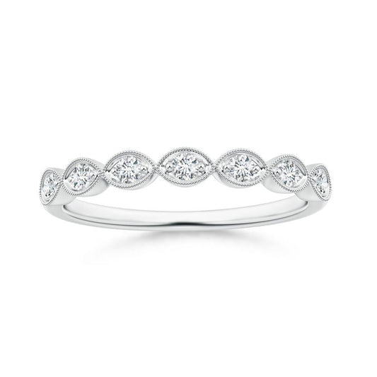 Marquise Half Eternity Milgrain Round Moissanite Wedding Band