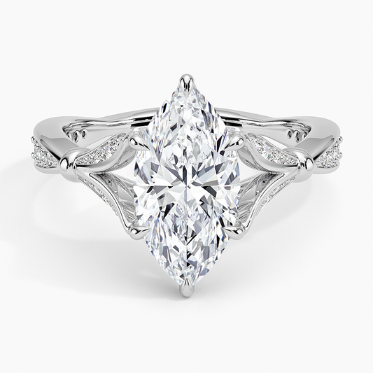 Marquise Moissanite Floral Openwork Cathedral Engagement Ring