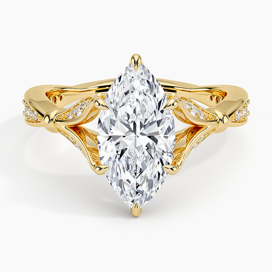 Marquise Moissanite Floral Openwork Cathedral Engagement Ring