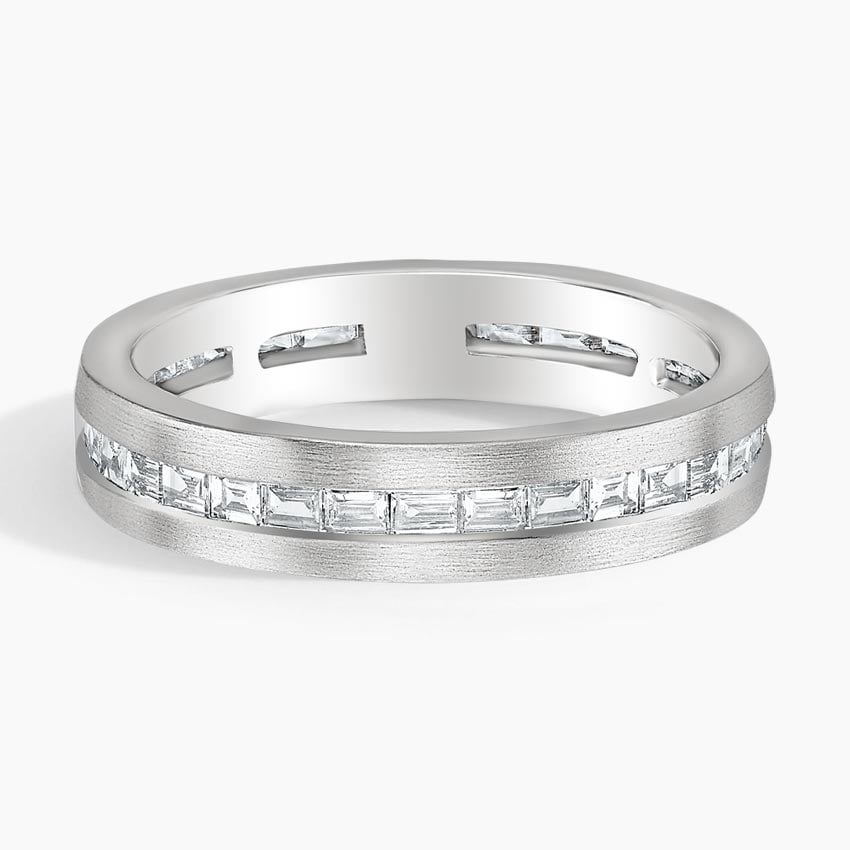 4.5 mm Matte Channel-Set Baguette Moissanite Eternity Men’s Wedding Band