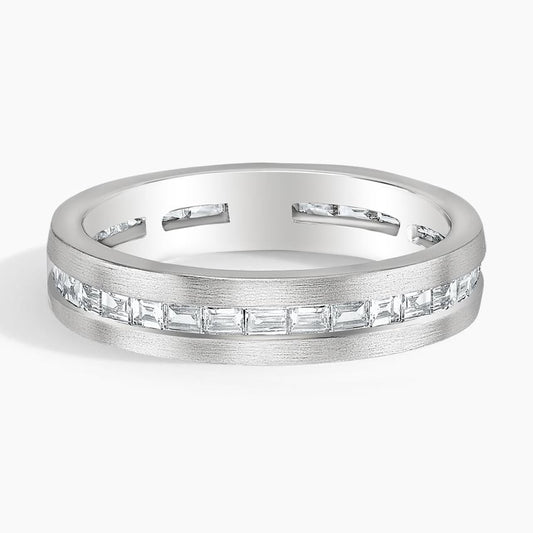 4.5 mm Matte Channel-Set Baguette Moissanite Eternity Men’s Wedding Band