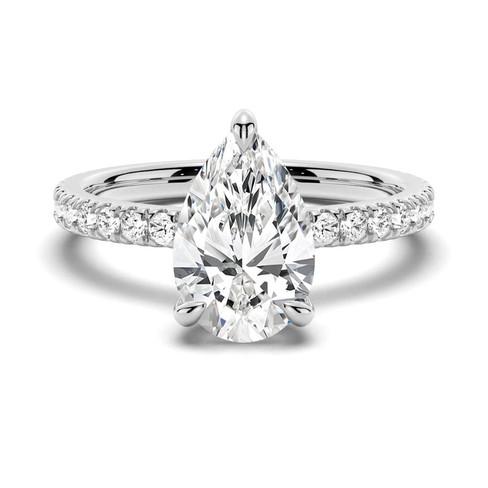 Micropavé Pear Cut Moissanite Engagement Ring With Hidden Halo