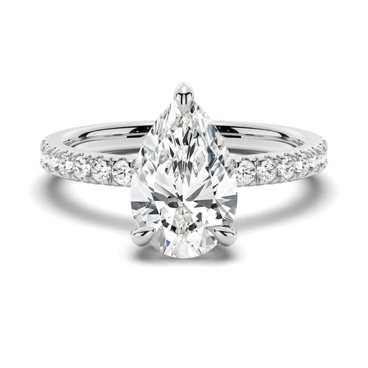Micropavé Pear Cut Moissanite Engagement Ring With Hidden Halo