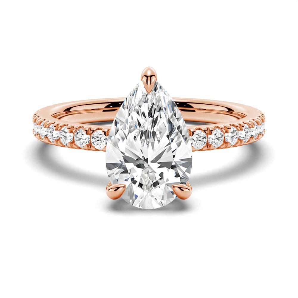 Micropavé Pear Cut Moissanite Engagement Ring With Hidden Halo