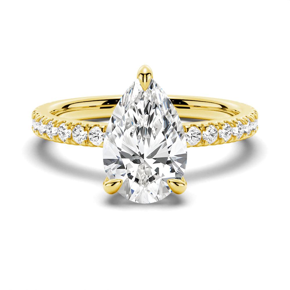 Micropavé Pear Cut Moissanite Engagement Ring With Hidden Halo