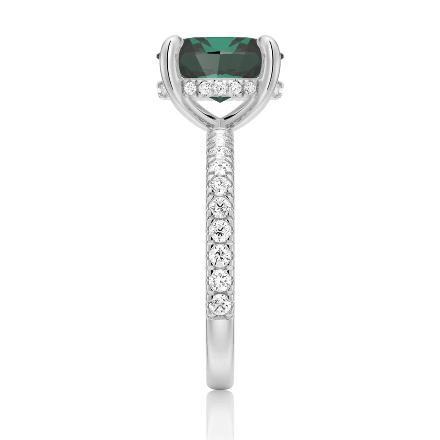 Sterling Silver Micropavé Oval Green Moissanite Engagement Ring With Hidden Halo
